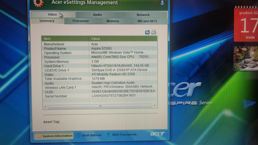 Laptop Acer Aspire 5720G Win Vista
