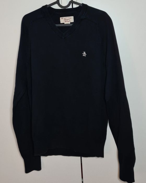 Penguin męski sweter w serek M czarny USA casual bawełna