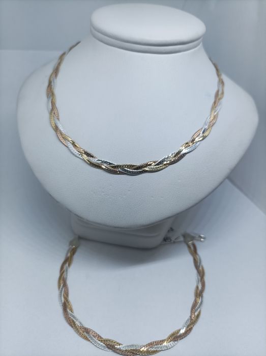 Srebrny pozłacany komplet biżuterii łańcuszek i bransoletka próba 925