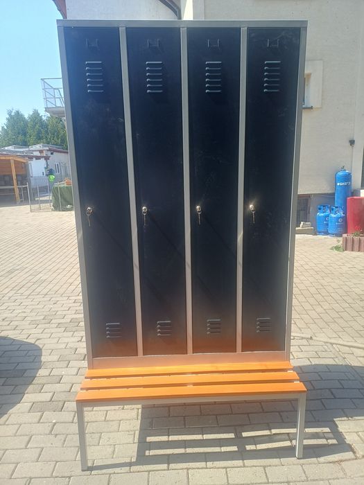 Metalowa szafa BHP 4-drzwiowa + NOWA ławka | Jak nowa