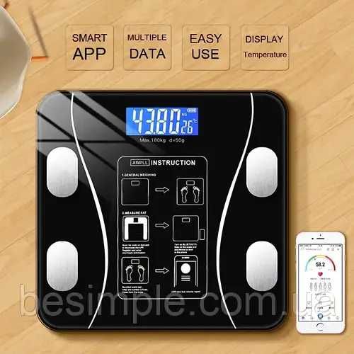 Умные фитнес Bluetooth весы Scale one A-8003 с прил.показателей тела