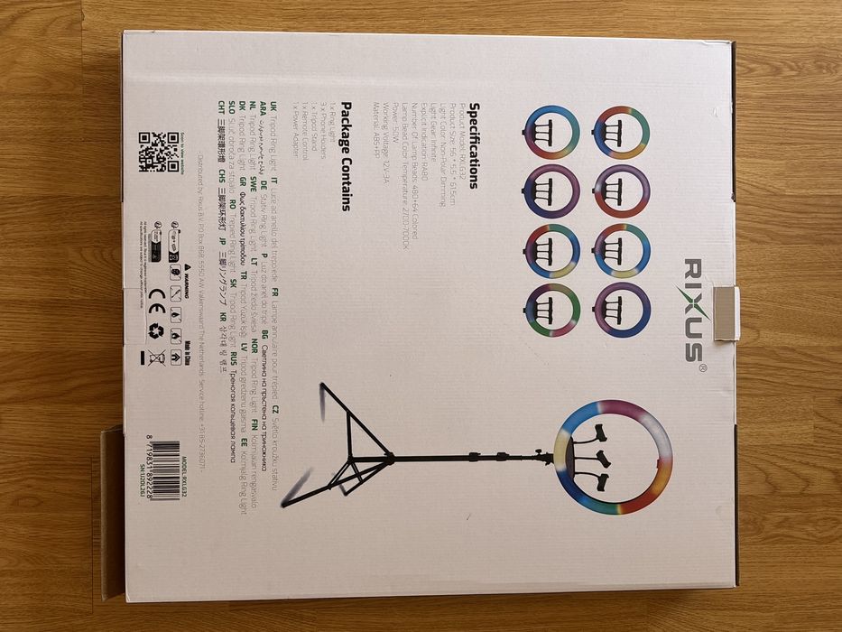 Ring Light Rixus 22” RGB com Tripé e Suporte para Telemóvel