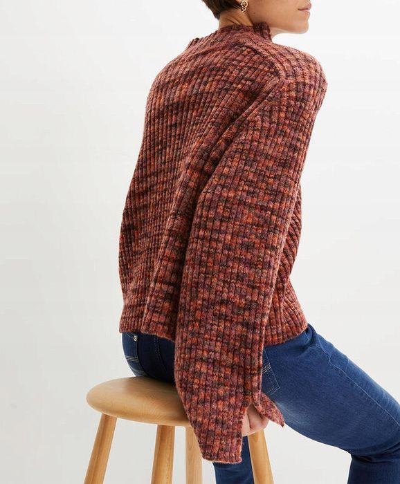 B.P.C sweter ze stójką brązowy melanż 48/50.