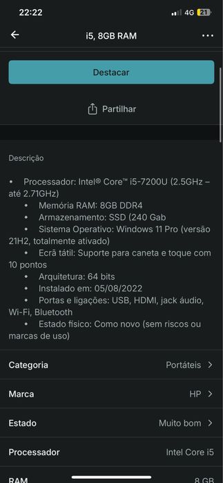 Pc HP / Tablet intel i5 7200u