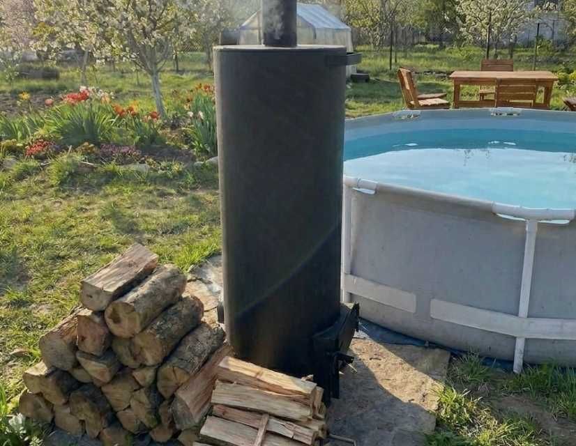 Дров’яний водонагрівач для басейну VOHNYSHE • Піч для нагріву води • Змійовик зі нерж.сталі або металу ‼️НАГРІВ БЕЗ ЕЛЕКТРИКИ ТА ГАЗУ‼️