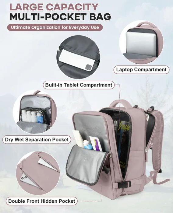 Рюкзак для ручної поклажі, подорожей, 40*20*30, рожевий рюкзак