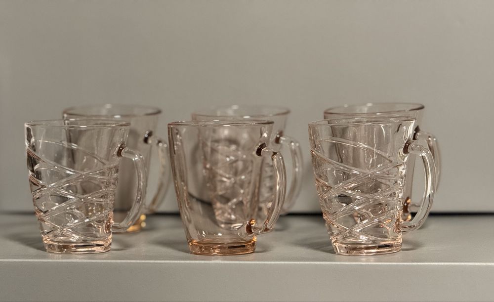 Набір скляних,  чайних горняток Luminarc , персикового коліру. 300ml.