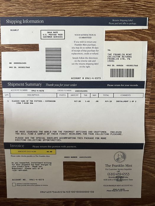 Franklin Mint Ford Thunderbird 1958