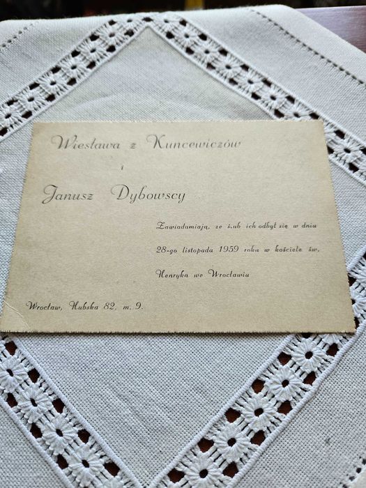 Stare powiadomienie o ślubie 1959 r