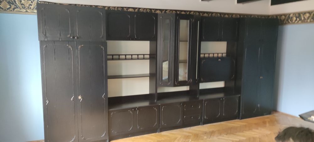 Meble meblościanka czarna kompletna ładny stan długość 445cm wys 210cm