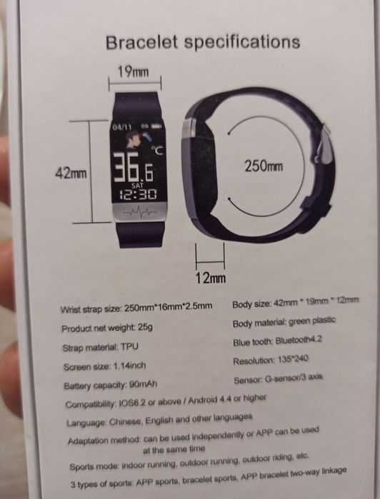 Opaska zdrowia Zegarek Watchmarkt Wt 1 czarny smartwatch