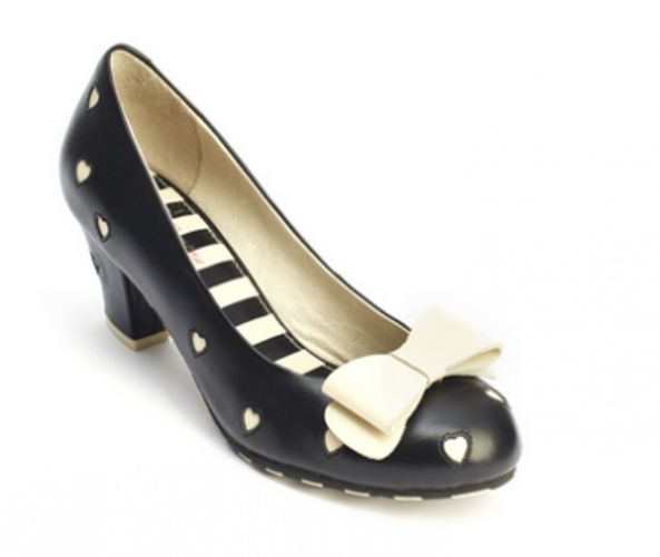 Lola Ramona skóra naturalna buty obcasy kokarda białe czarne pin up