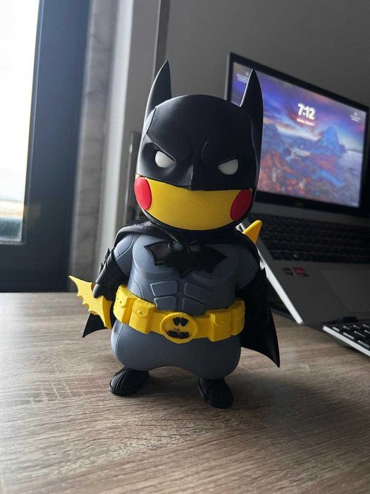 Figura Geek Batman Pikachu 3D | Decoração Gamer | Peça Artesanal