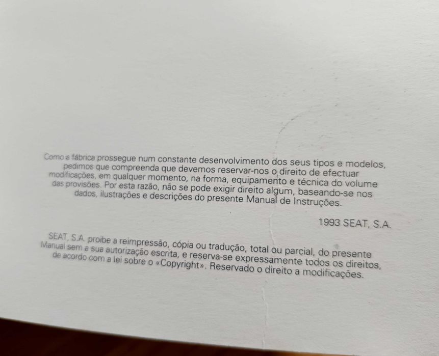 Manual de Instruções SEAT Ibiza 1993