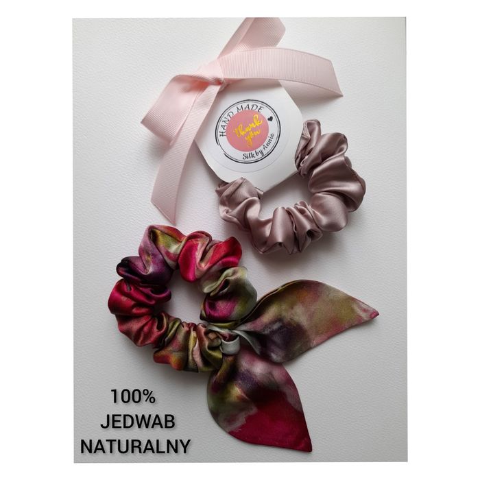 2 jedwabne scrunchie gumki do włosów
