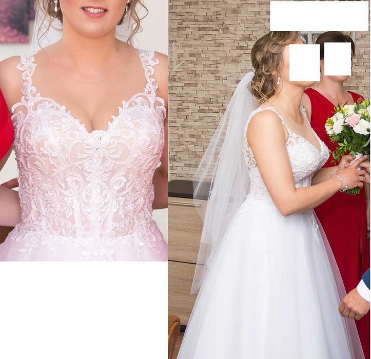Suknia ślubna 36/38 koronka tiul brokat ,,literka A,, rozkloszowana
