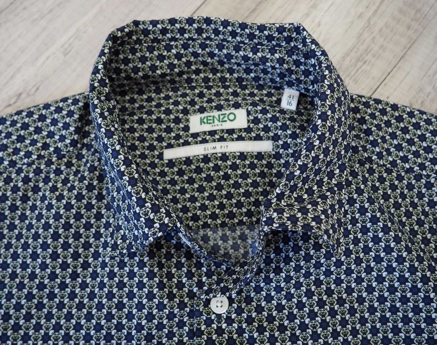 Kenzo _mini tiger print curved hem shirt_koszula męska_S/M_slim fit