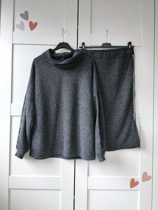 Komplet spódnica midi sweter bluza dzianina golf uni