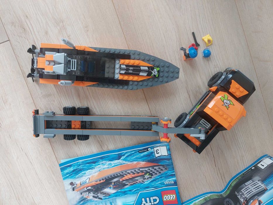 Lego City 60085 motorówka, auto terenowe z przyczepą