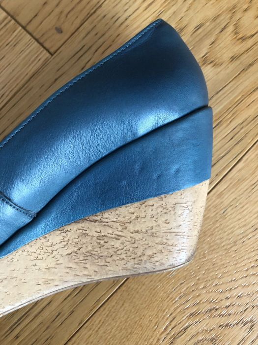 Niebieskie skórzane koturny, Ryłko - rozmiar 38