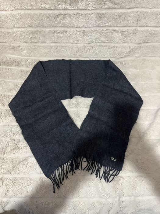 LACOSTE 95% шерсть 5% кашемір 161х25.5см чоловічий шарф шерстяний уніс