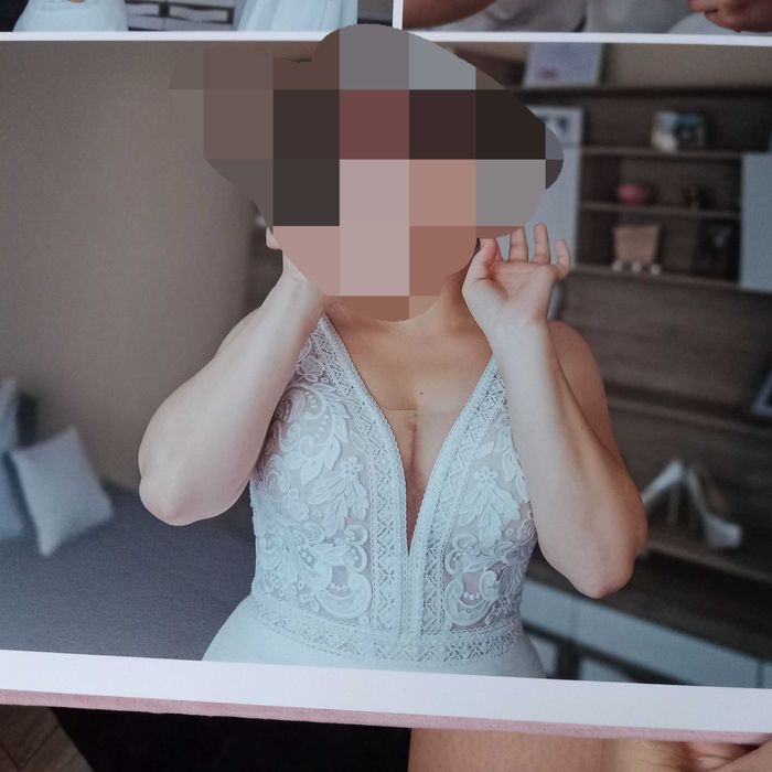 Suknia ślubna, boho ramiączka kremowy gorset - Gratis welon!