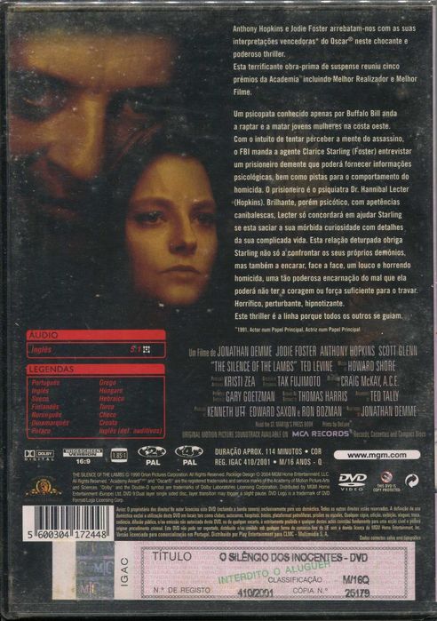 O Silêncio Dos Inocentes- Novo/Selado c/Jodie Foster, Anthony Hopkins
