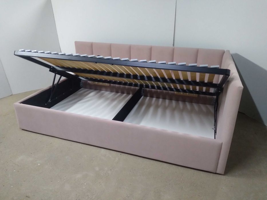 PROMOCJA Łóżko Tapicerowane MłodzieżoweNarożne StelażMetalowyPojemnik