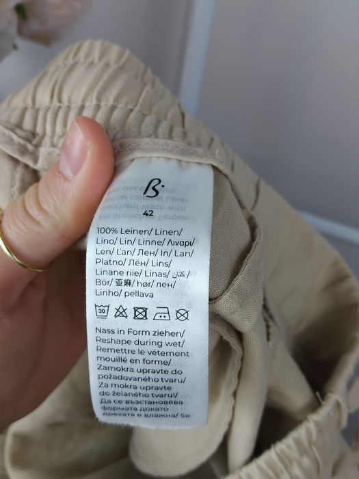 Lniane spodnie bezowe chinosy cygaretki 100% len linen materiałowe XL