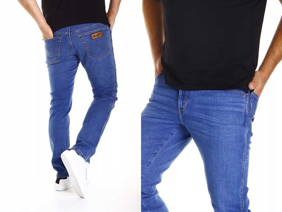Męskie Spodnie Jeansowe Wrangler Texas Slim Banging Nogawki zwężane W12SHN58Q W38 L34 38/34