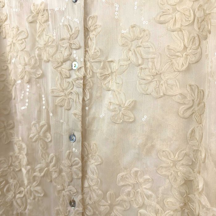 Camisa Transparente de Renda com Lantejoulas Zara M Elegante