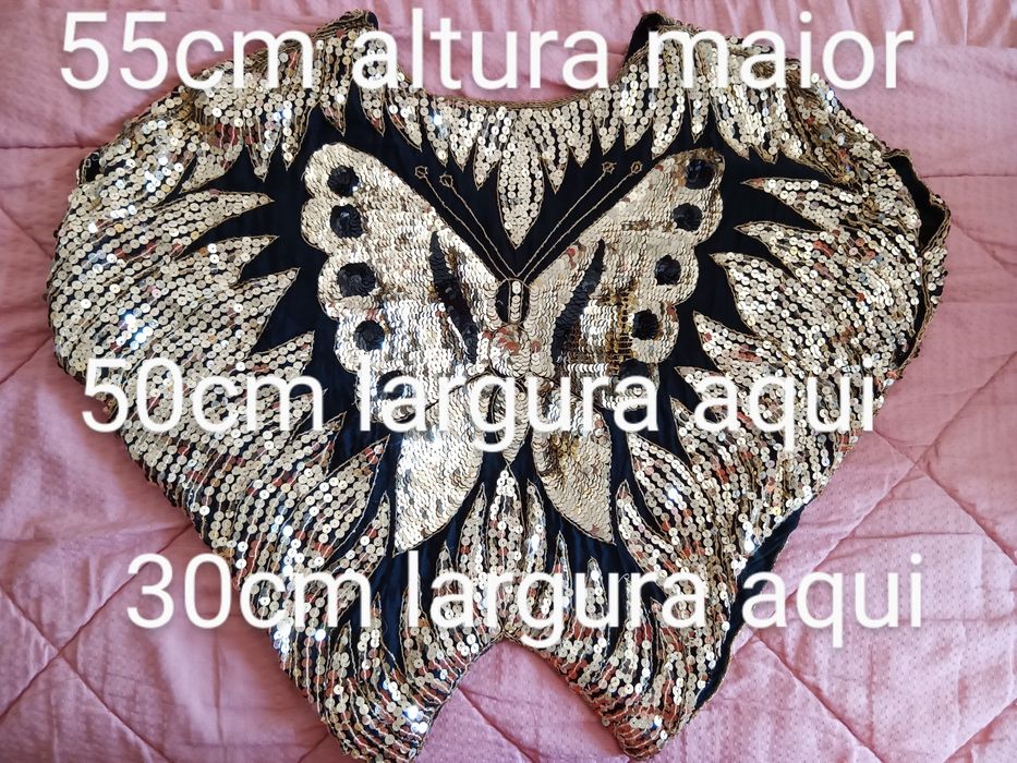 Top borboleta lantejoulas preto e dourado, tamanho único