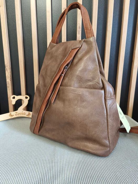 Brązowy plecak damski torebka nowa eko skóra na ramię