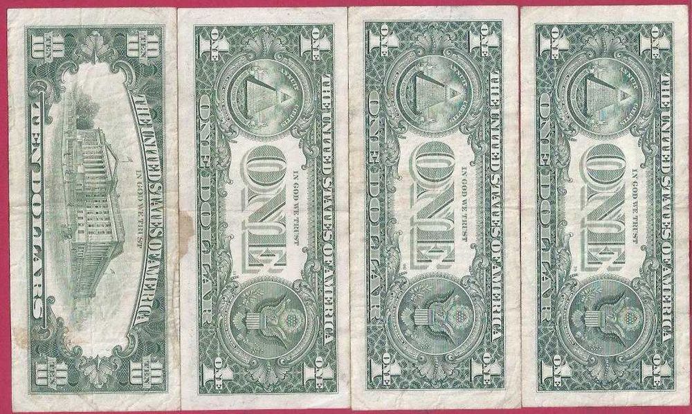 NOTAS E.U.A.   4  NOTAS DOLARES  LETRAS DE ESTADOS DIFERENTES ANTIGAS