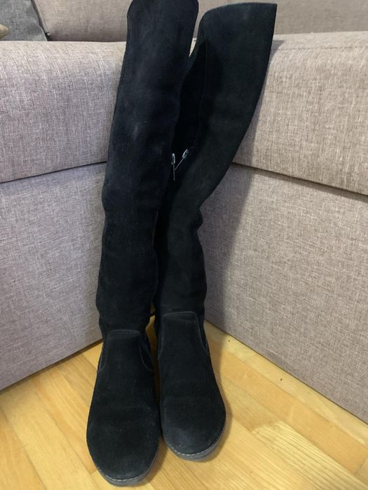 Шоколадні шкіряні  кожані сапоги ботфорти натурал щамша чорні зимні