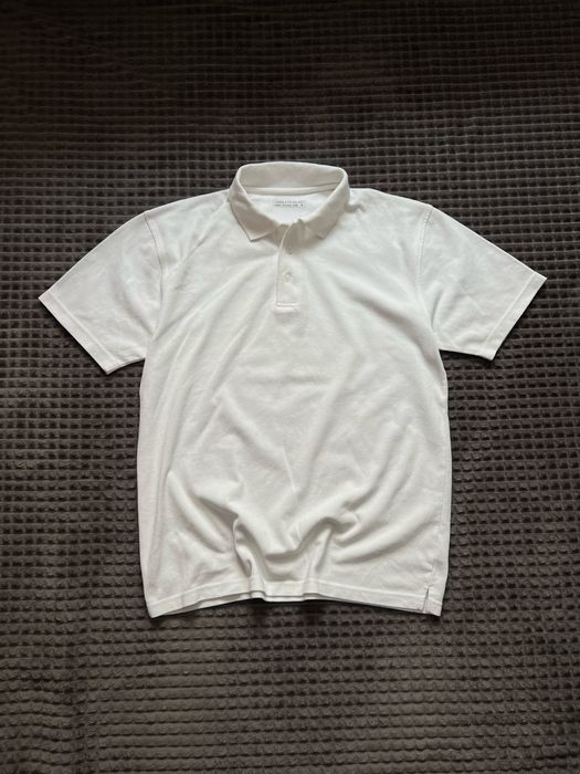 POLO Zara Man (M) White чоловіче поло футболка біла з комірцем коміром