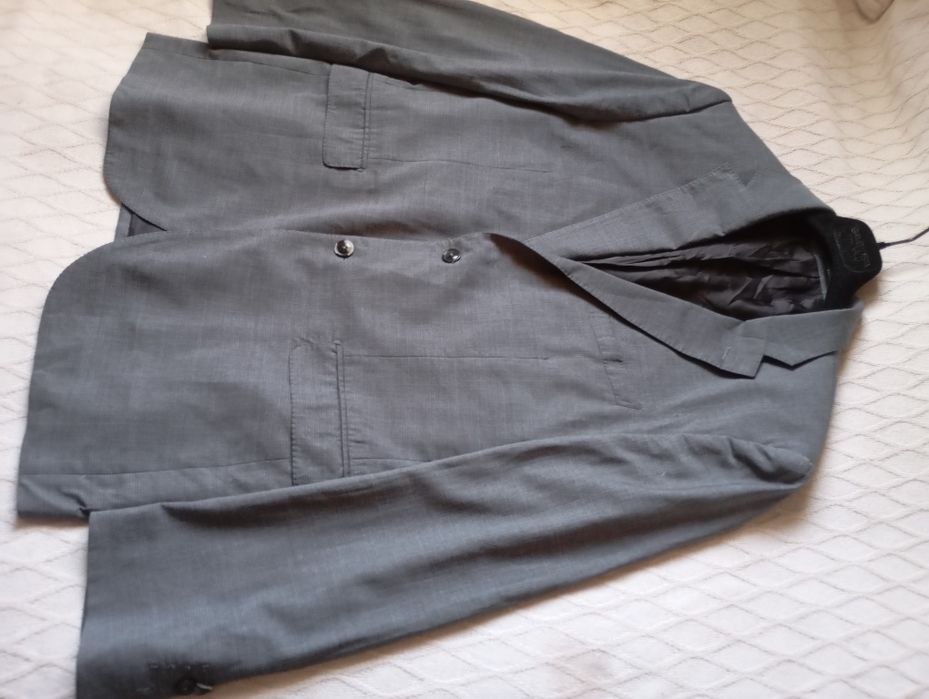 MASSIMO DUTTI 54R wełniana marynarka jasno szara w drobną kratkę