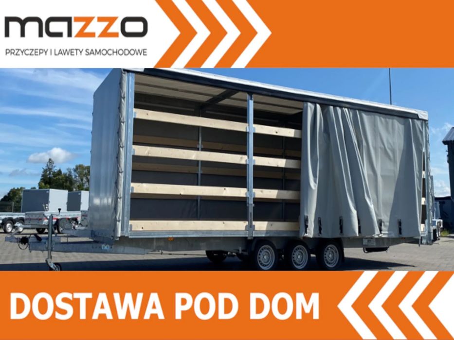 Niewiadów Dostawa przyczepa ATLAS FIRANKA z 700x230x220cm DMC 3,5t stelaż i plandeka AMORTYZATORY OSI, KOŁO ZAPASOWE  Dostawa przyczepa FIRANKA z 700x230x220cm DMC 3,5t stelaż i plandeka