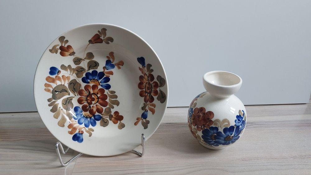 Fajans Włocławek zestaw talerz i wazonik