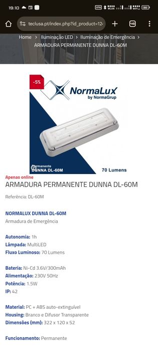 Lâmpada de emergência em LED DUNNA DL-60M