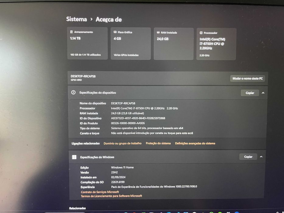 Portátil Gaming MSI GF63 — i7 / GTX 1050 Ti / 24GB RAM / 1.14TB