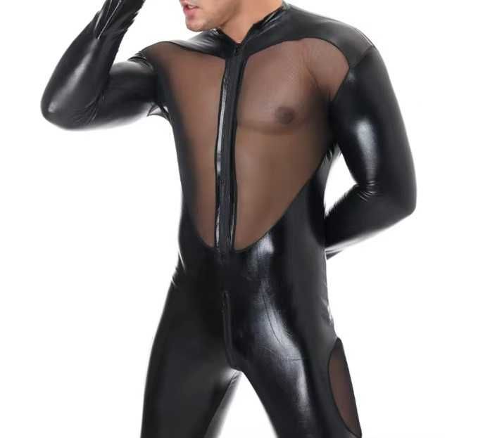 Kombinezon przebranie sylwester winyl latex czarny z zamkami