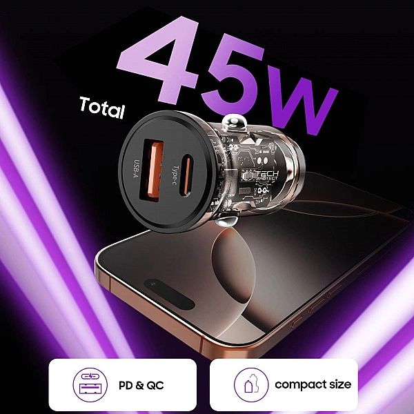 Ładowarka samochodowa Tech-Protect CC01/45 W 2-porty USB-A / USB-C - c