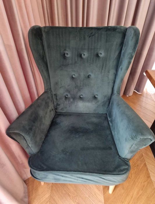 Fotel uszak velvet butelkowa zieleń