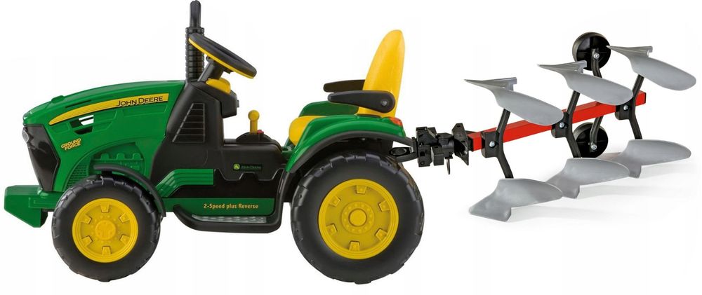ZESTAW John DEERE traktor koparka + cysterna + brona + pług ROLLY TOYS