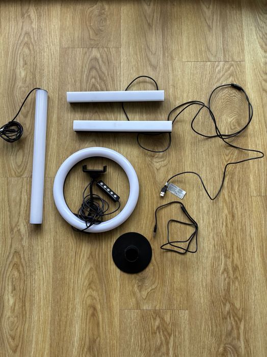 Zestaw lamp LED – ring light + 3 lampy – nowe