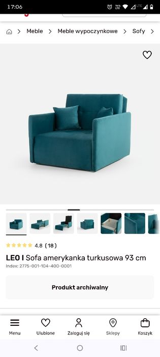 Kanadyjka Sofa jednoosobowa Agata Meble turkus Fotel rozkładany