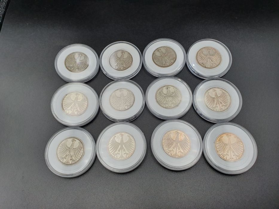 12szt monety srebro 5 mark marek niemcy deutschland kolekcja