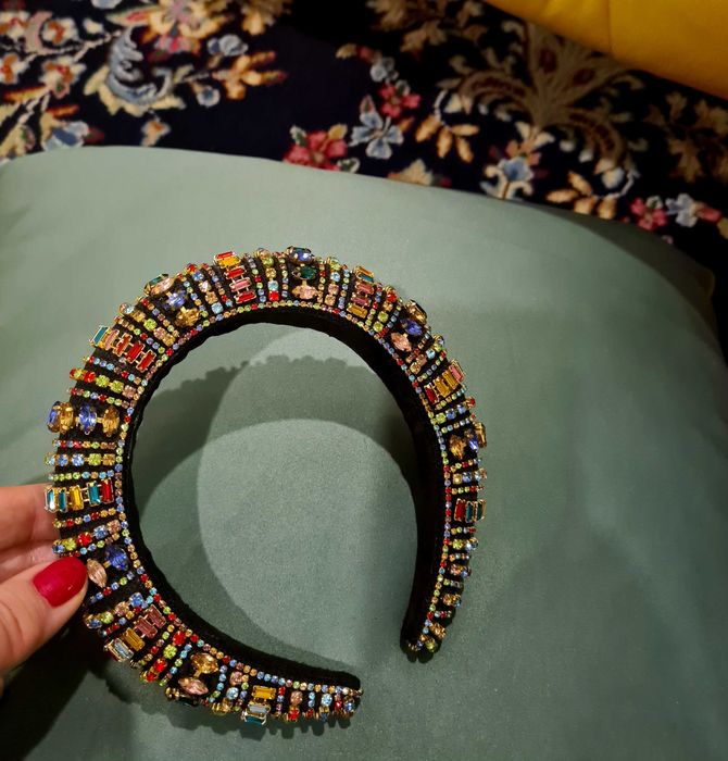 Arco para cabelo Bandolet para festa com pedras brilhantes Barroco