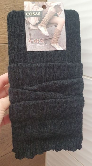 Czarny ocieplacz na nogi łydki sweterek na  buty kozaki angora wełna